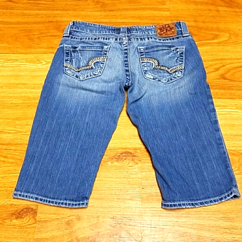 BIG STAR 28x14 REMY, LOW-RISE BOOT CUT DISTRESSED FADED SHORTS - Picture 2 of 8